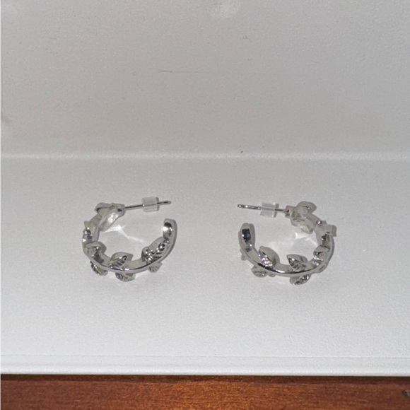 Silver “C” Hoop Earrings with Foliate Detailing EUC - Picture 3 of 4